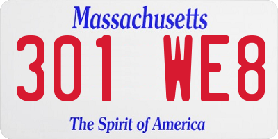 MA license plate 301WE8