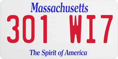MA license plate 301WI7