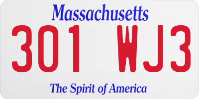MA license plate 301WJ3