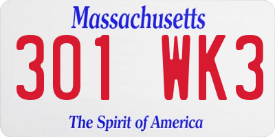 MA license plate 301WK3