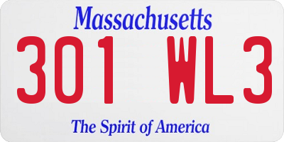 MA license plate 301WL3