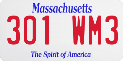 MA license plate 301WM3