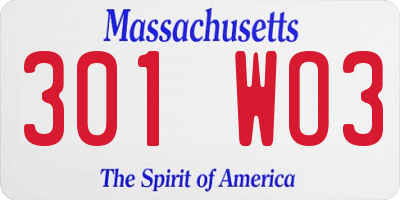 MA license plate 301WO3