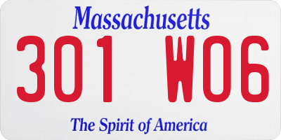 MA license plate 301WO6
