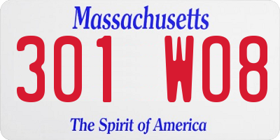MA license plate 301WO8