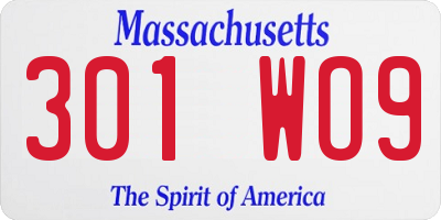 MA license plate 301WO9