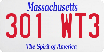 MA license plate 301WT3