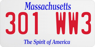 MA license plate 301WW3