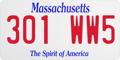 MA license plate 301WW5