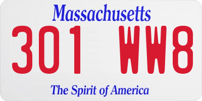 MA license plate 301WW8