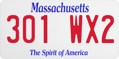 MA license plate 301WX2