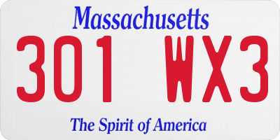 MA license plate 301WX3