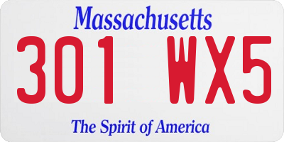 MA license plate 301WX5