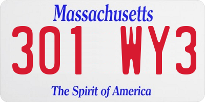 MA license plate 301WY3