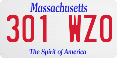 MA license plate 301WZ0