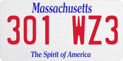 MA license plate 301WZ3