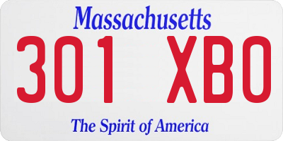 MA license plate 301XB0