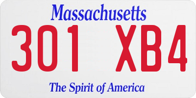 MA license plate 301XB4