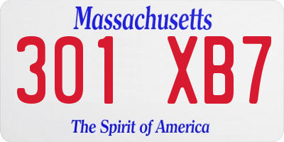 MA license plate 301XB7