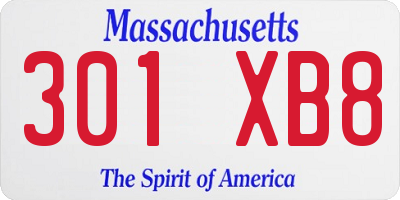 MA license plate 301XB8