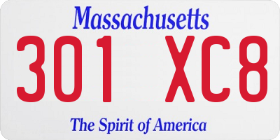 MA license plate 301XC8