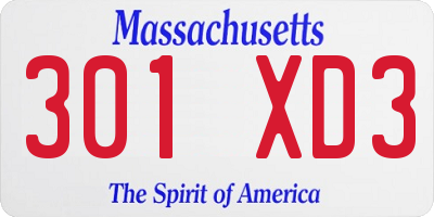 MA license plate 301XD3