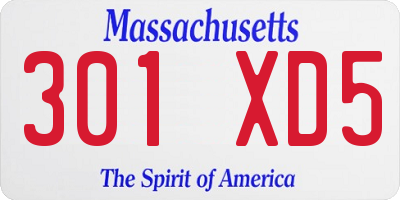 MA license plate 301XD5