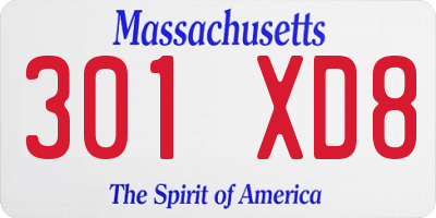 MA license plate 301XD8