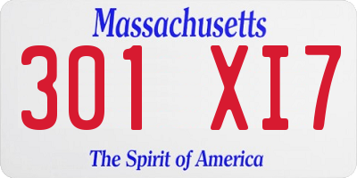 MA license plate 301XI7