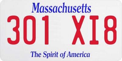 MA license plate 301XI8