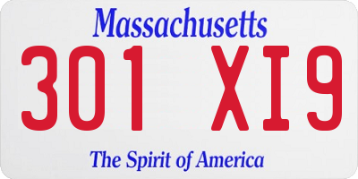 MA license plate 301XI9