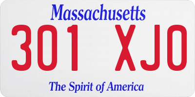 MA license plate 301XJ0