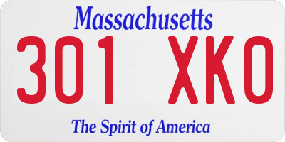 MA license plate 301XK0