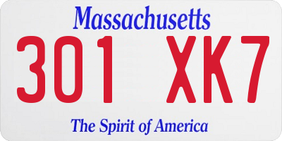 MA license plate 301XK7