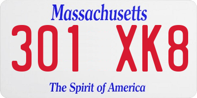 MA license plate 301XK8