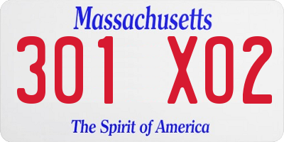 MA license plate 301XO2