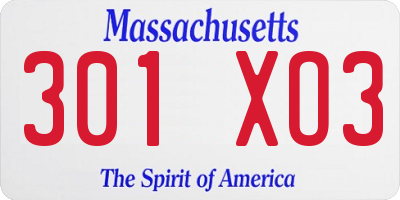 MA license plate 301XO3