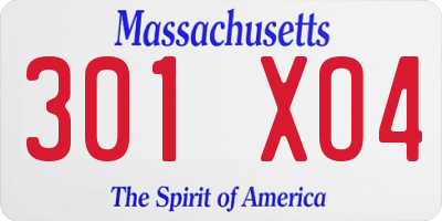 MA license plate 301XO4