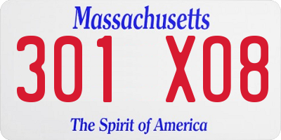 MA license plate 301XO8