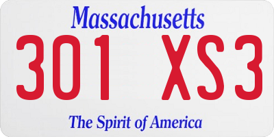 MA license plate 301XS3