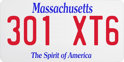 MA license plate 301XT6