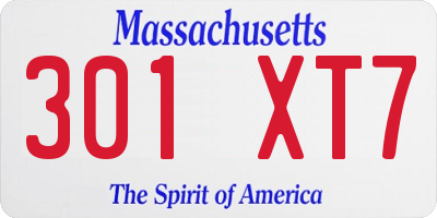 MA license plate 301XT7