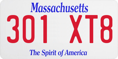 MA license plate 301XT8