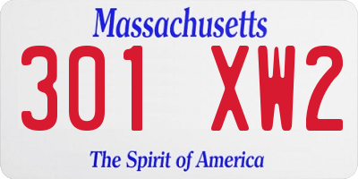 MA license plate 301XW2