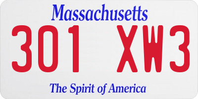 MA license plate 301XW3