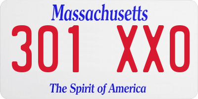 MA license plate 301XX0