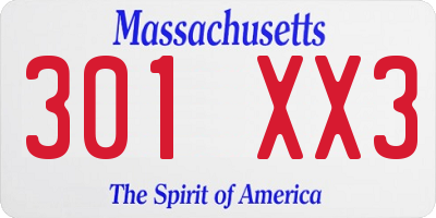 MA license plate 301XX3