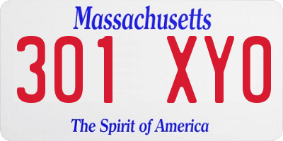MA license plate 301XY0