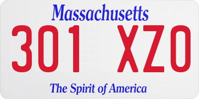 MA license plate 301XZ0