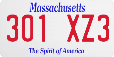 MA license plate 301XZ3